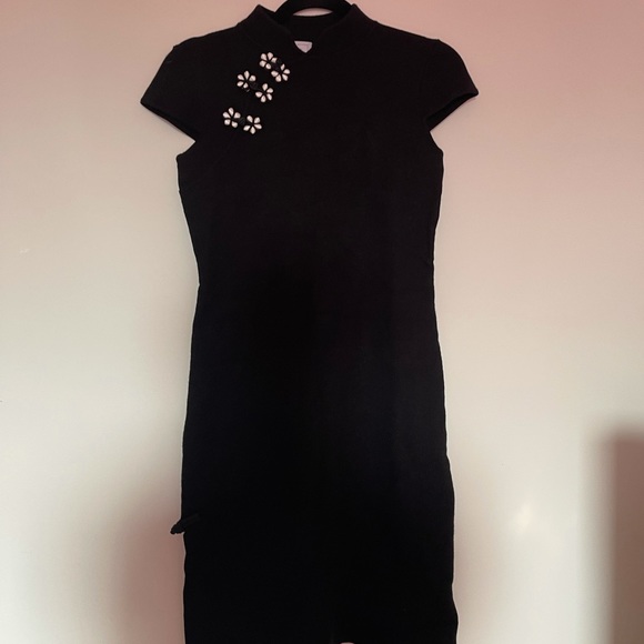 Wool black dress in Chinese style - Picture 1 of 5